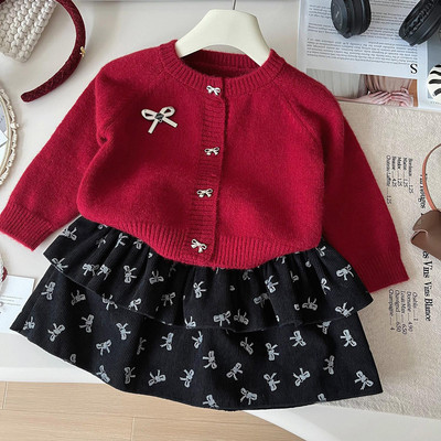 Set Thu Đông Áo Len Cardigan Đỏ Váy Tầng Xòe Nơ Cho Bé Gái 1-8 Tuổi MINTSCLOSET Quảng Châu - GS1457