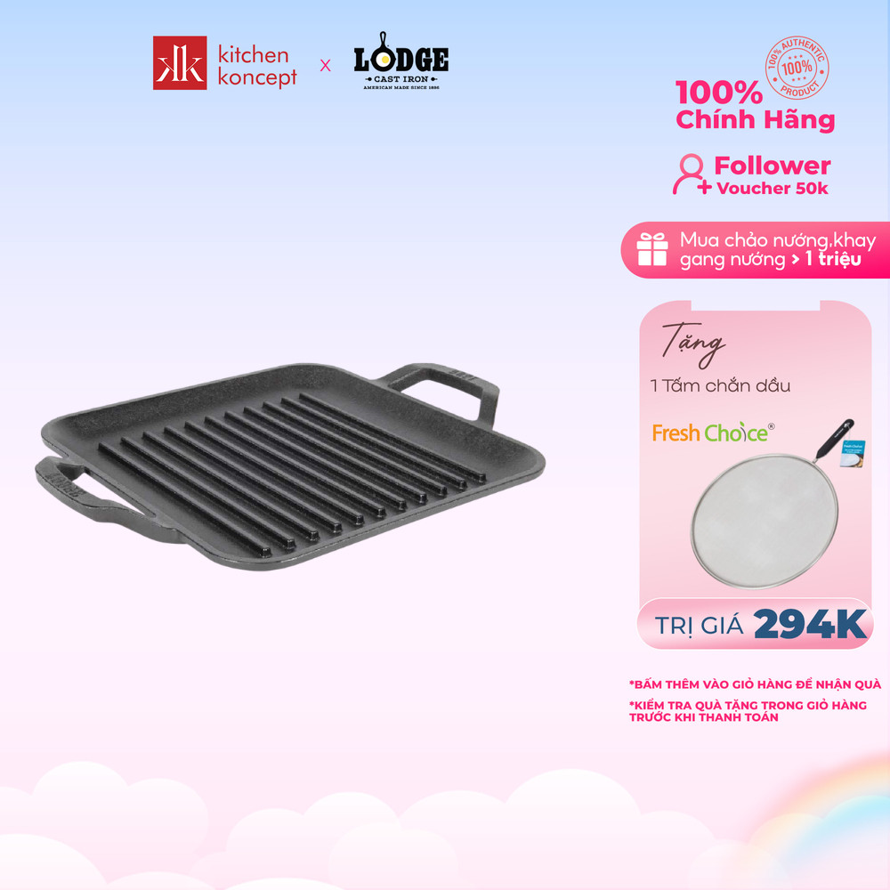 Chảo Gang Nướng Lodge Hình Vuông 28cm