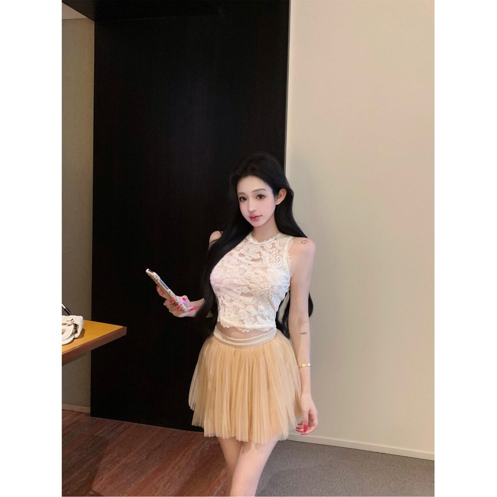 Hợp Thời Trang Frontline Rendy Frontline Quý Bà Công Nghiệp Nặng Móc Rỗng Ren Áo Vest Không Tay Eo C