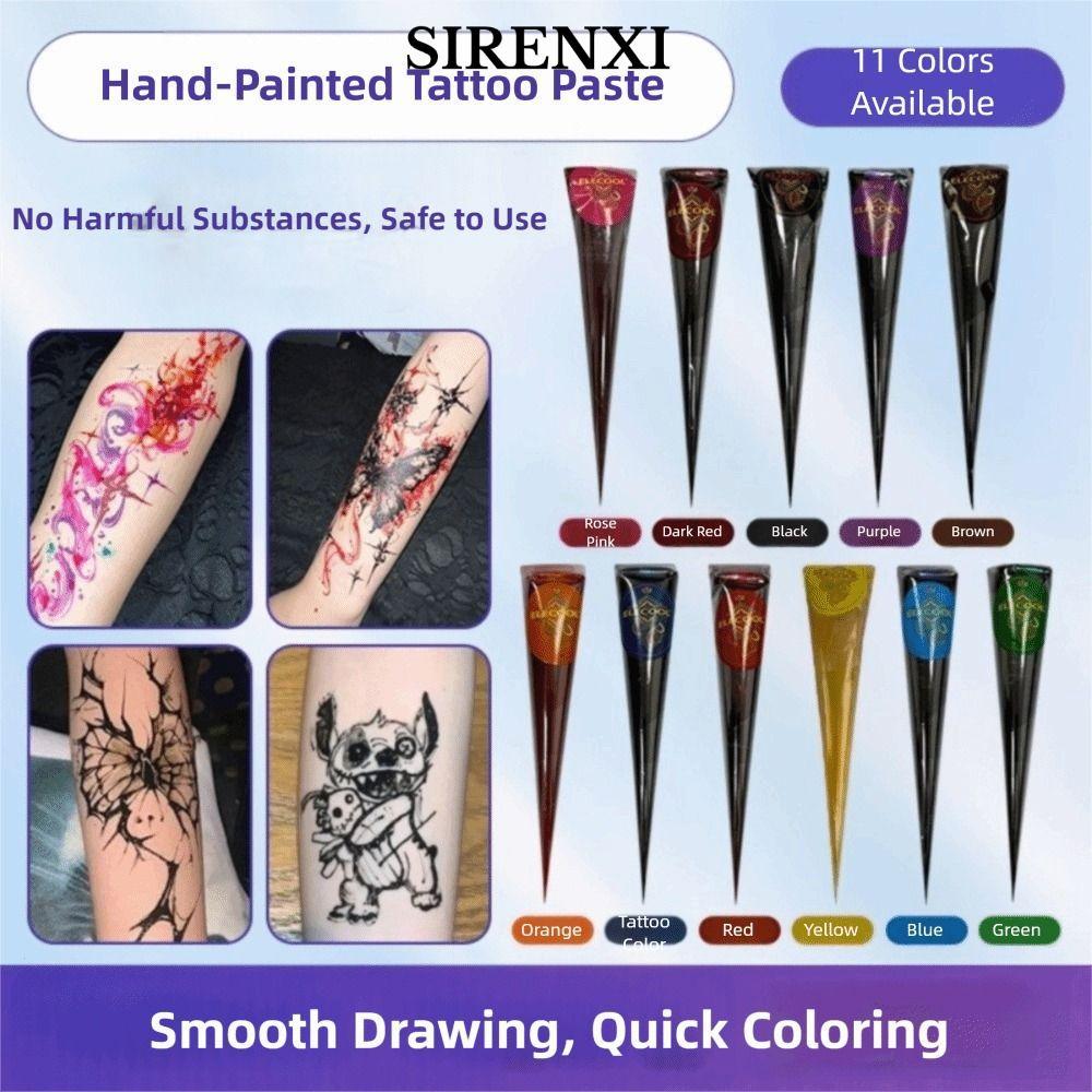 SIRENXI Henna Paste Cone, Kem xăm Henna dễ sử dụng bán vĩnh viễn, Kem Henna Nâu đen Tạm thời Mehndi 