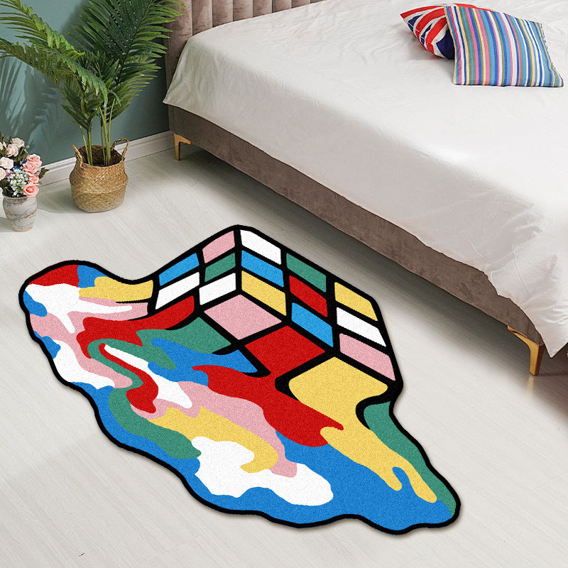 Rubik 's Cube Hoạt Hình Hình Đặc Biệt Giả Cashmere Thảm Sofa Bàn Cà Phê Thảm Phòng Ngủ Trẻ Em Đầu Gi