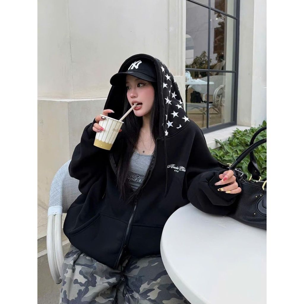 Áo Khoác Nam Nữ - Hoodie Zip In Full Ngôi Sao Amadus Club Nón Bự Phá Cách Phố