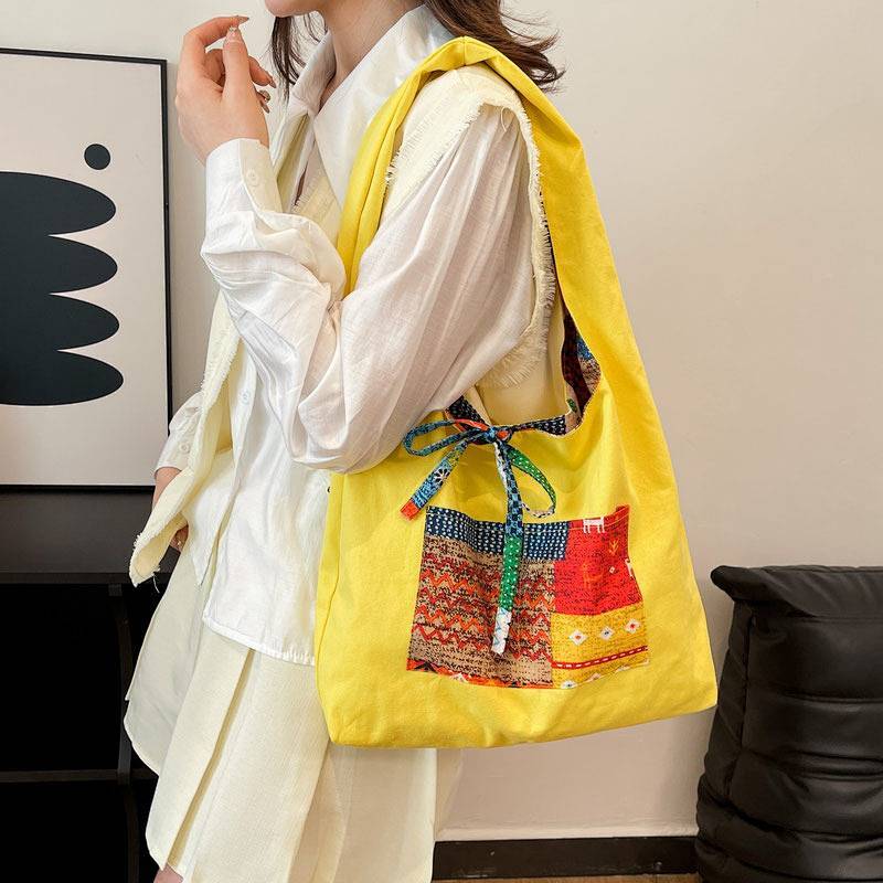 New Ethnic Style Retro Patchwork Bag Bohemian Style Shoulder Bag Large Capacity Totes Vest Bag ZrZd