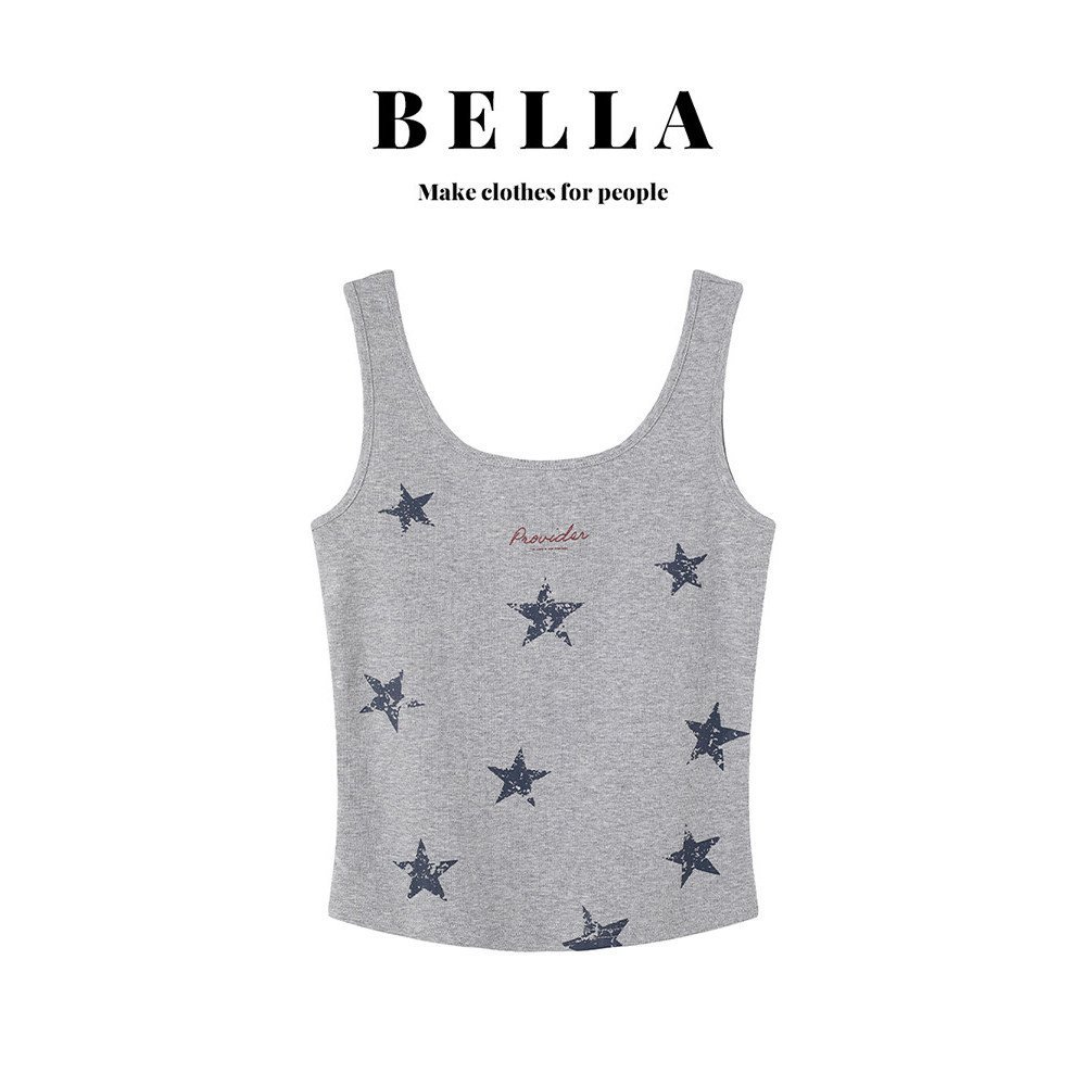 Sản phẩm mới BELLA Phong cách Mỹ Ngôi sao màu xám Camisole Nữ Mùa hè Hot Girl Slimfit Slimmer Look I