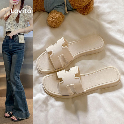 Lovito Sandal Đế Bằng Kiểu Hàn Quốc Đơn Giản Thoải Mái Nhưng Vẫn Thời Trang Cổ Điển Và Đa Năng Màu Trắng Dành Cho Nữ LFA112015