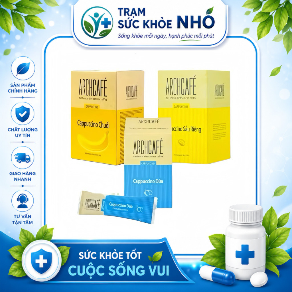 [COMBO 3 HỘP] Hộp 12 gói - Capuchino Vị Trái Cây ArchCafe - Vị Chuối / Sầu Riêng / Dừa - Cà Phê Trái