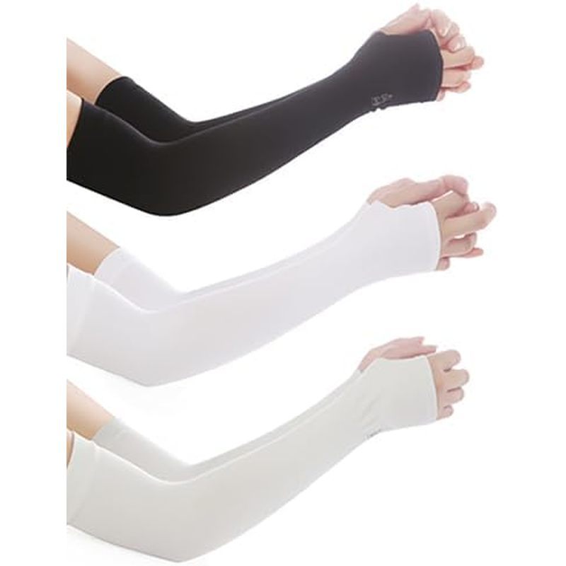 3 Pairs Comfy Arm Sleeves with Thumb Hole, Sun Protection Cooling Arm Sleeves, Compression Sleeves t