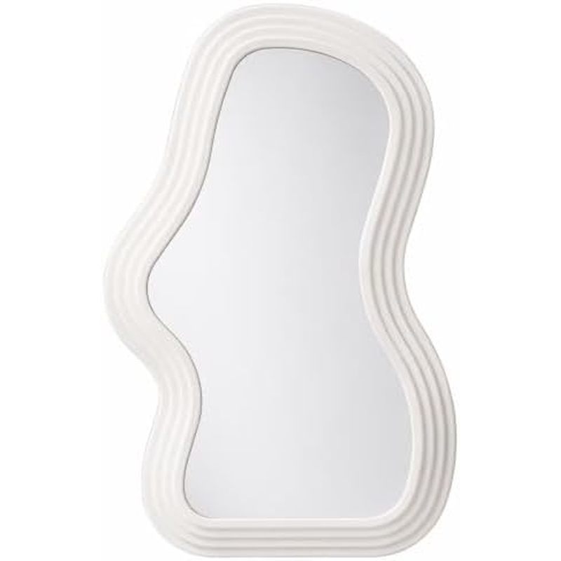 Mokoze Wavy Wall Mirror, Irregular Decorative Mirror, White,15.94" x 10.24" | Clear Float Glass Refl