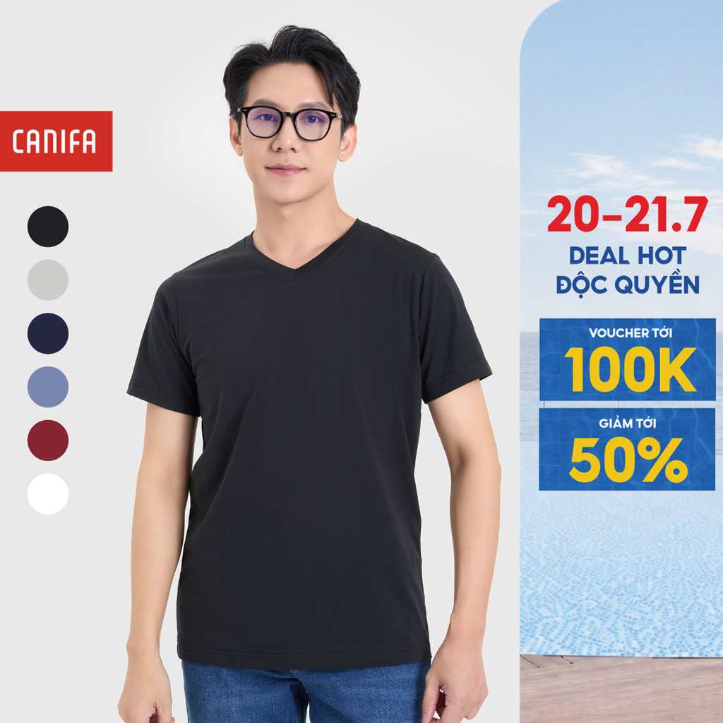 Áo phông nam CANIFA cộc tay cổ tim đáng cơ bản 8TS25A001