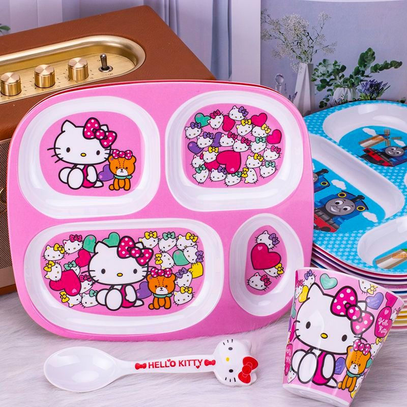 New Product#Melamine divided plate with cartoon design, four-compartment plate, children's tableware