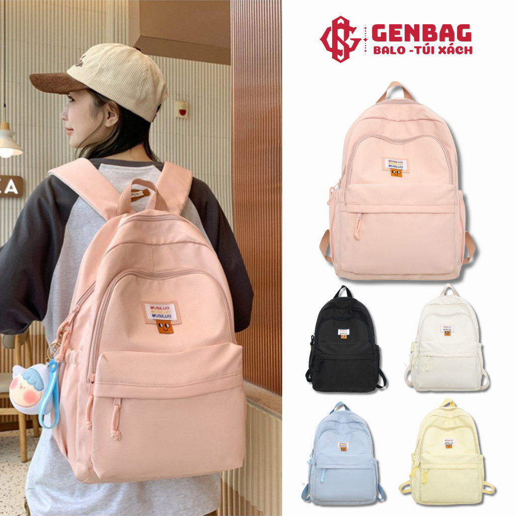 Balo đi học nữ GENBAG balo ulzzang trơn basic nhiều ngăn đựng vừa laptop 15 6 inch BL24