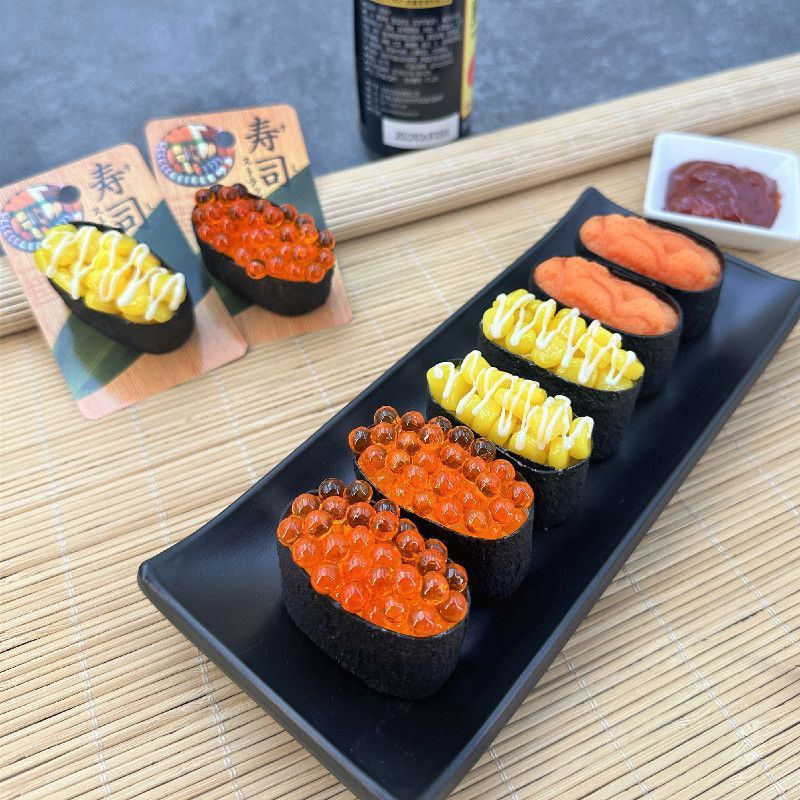 Sushi, sea urchin, fish dishes, teaching aids, salad, new Japanese food items, artificial simulation