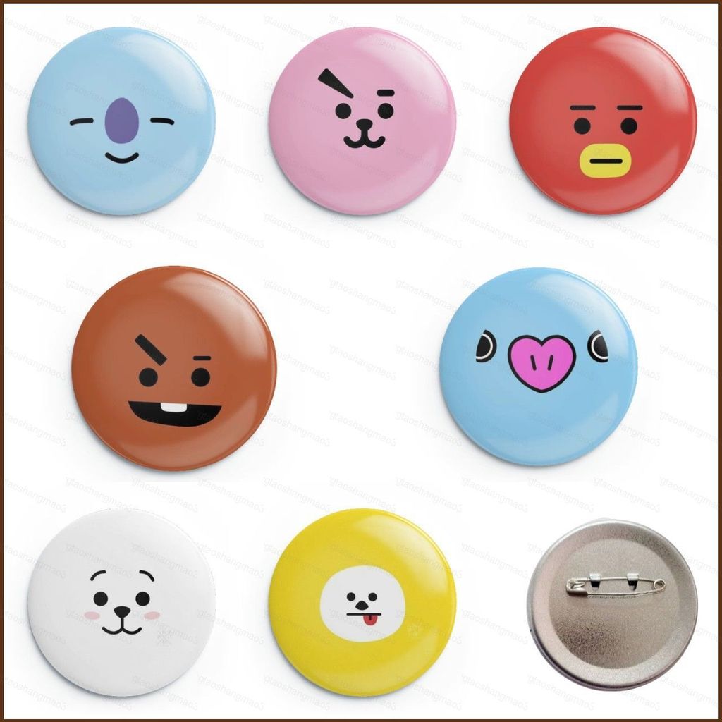 YT3 BTS BT21 Tinplate Huy Hiệu Jin Trâm Hoạt Hình Túi Phụ Kiện Ngôi Sao Ngoại Vi Ba Lô Trang Trí