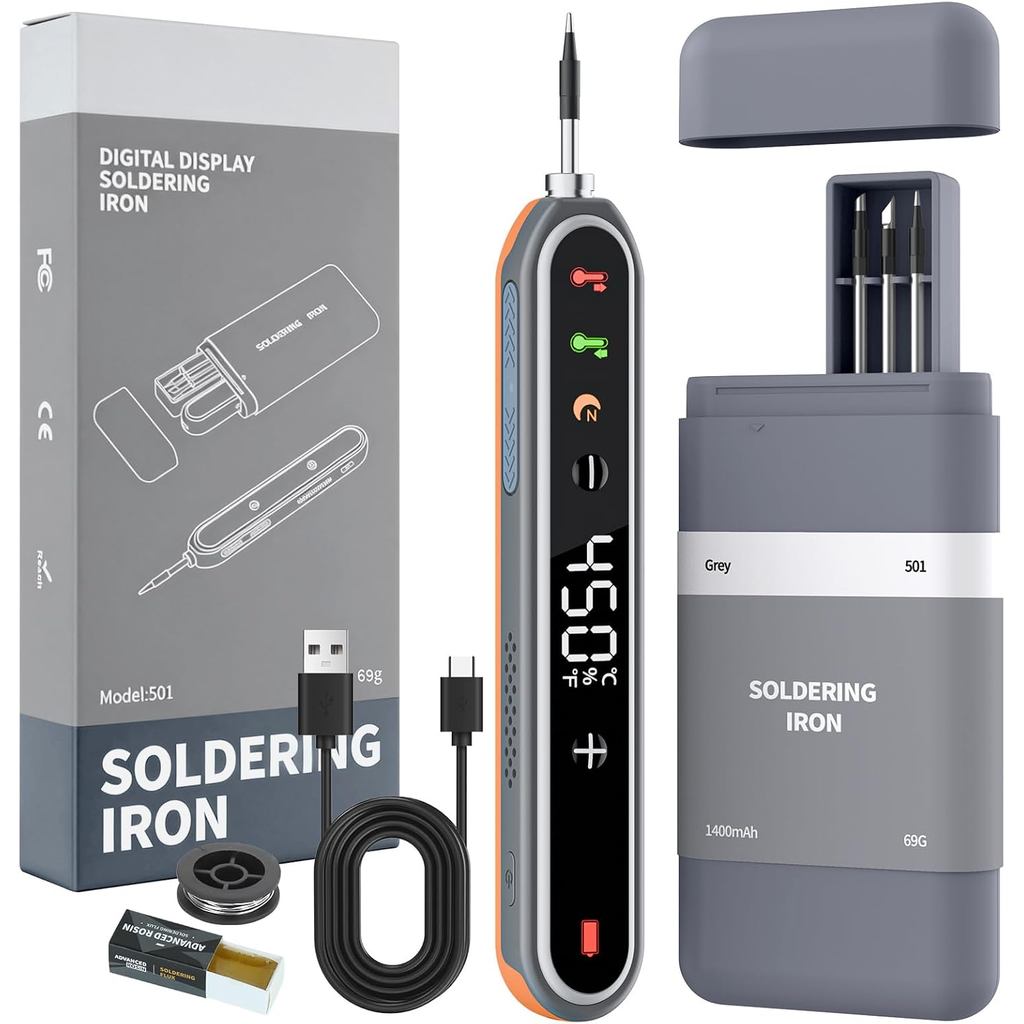 Bộ sắt hàn không dây, Tăng nhiệt nhanh 8s, Pin sạc 1400mAh, Sạc Type-C, Nhiệt độ có thể điều chỉnh 1