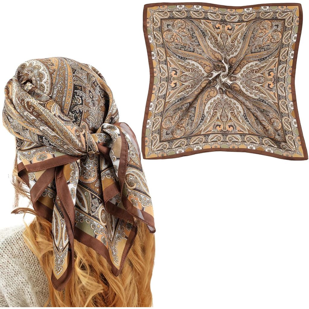 27.5 Inch Màu Nâu Bandana Khăn Lụa Nâu Khăn Lụa Lụa Bandana Cho Nữ Satin Bandana Cho Nữ Tóc
