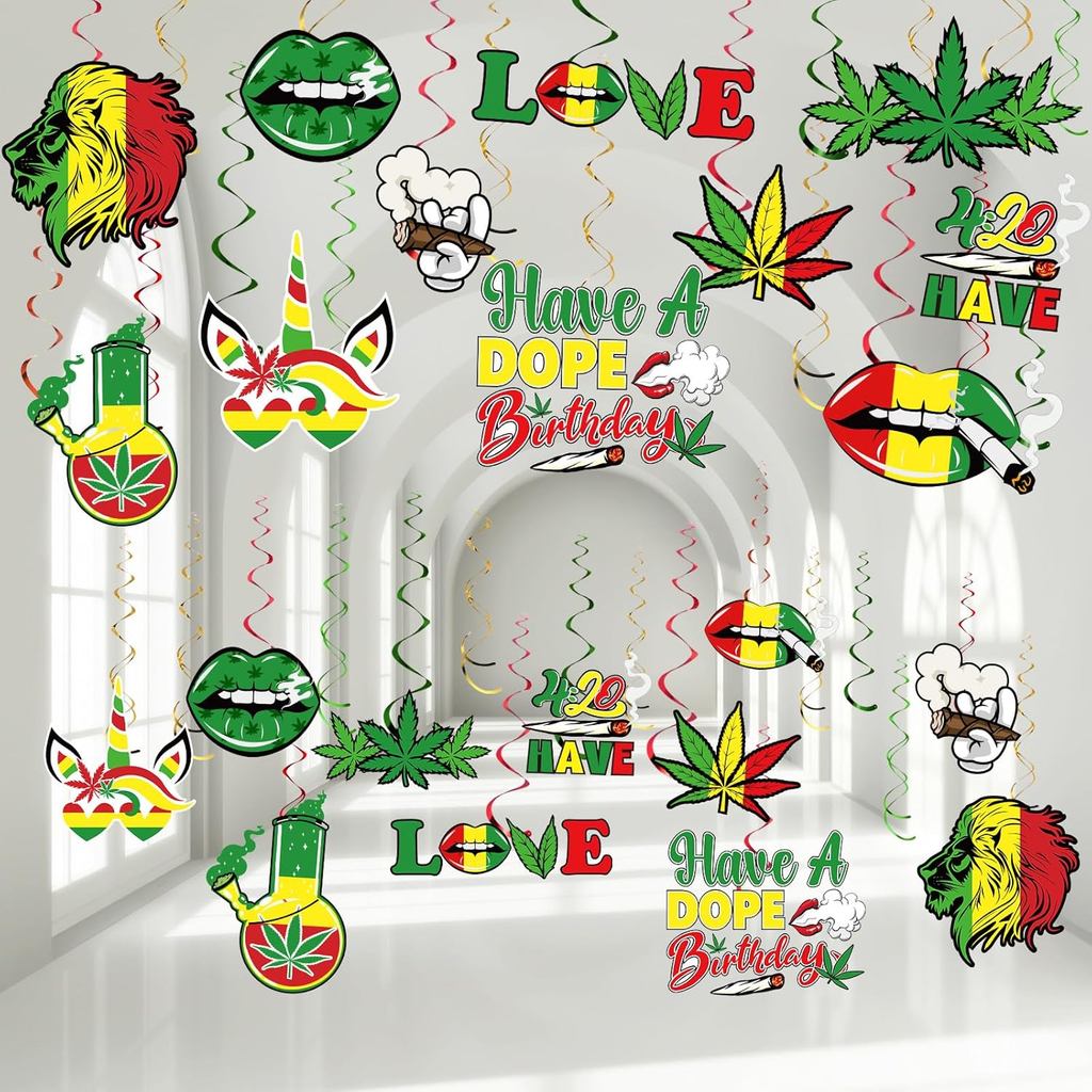 Dianelhall 51 Chiếc Đồ Trang Trí Theo Chủ Đề Cỏ Mây Treo Xoắn Ốc Máy Streamers 420 Weed Đảng Treo Sw