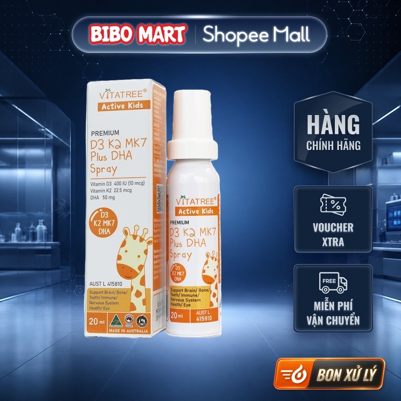 [KOL] Vitamin D3K2 MK7 Vitatree Plus DHA dạng xịt 20ml - BM005
