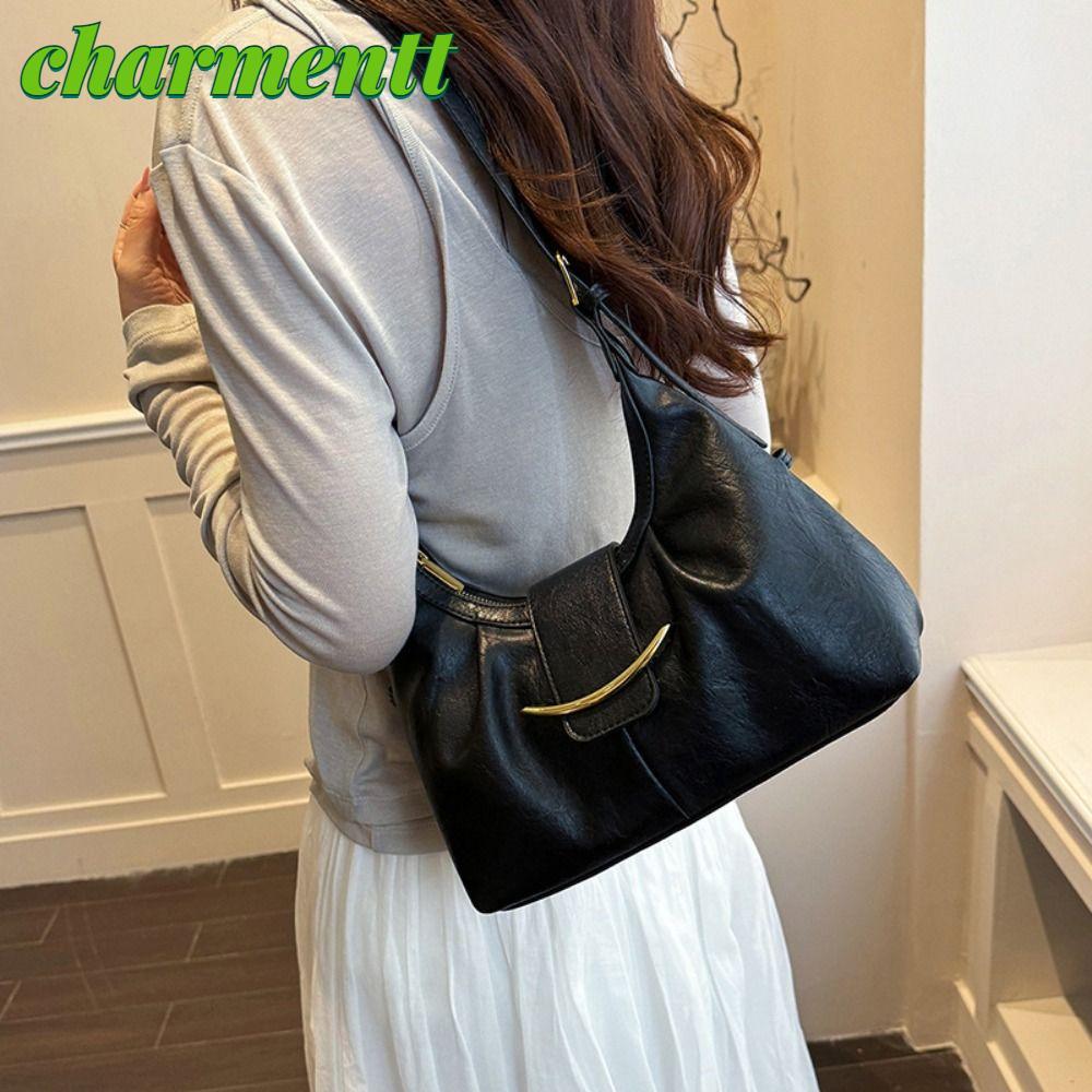 Túi đeo vai CHARMENTT Hobo, Túi đeo nách xếp ly bằng da sáng chế, Túi Hobo dung tích lớn cổ điển