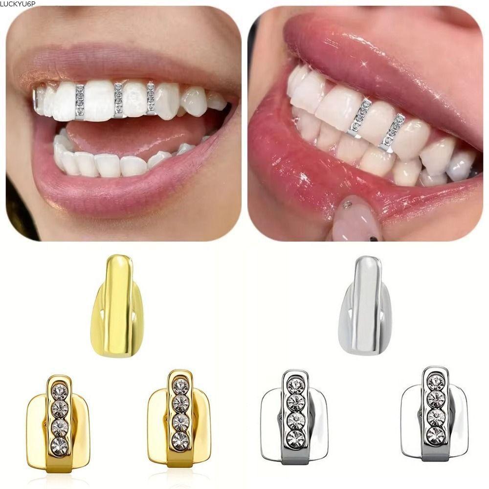 LUCKYUMY 3 Cái Grillz, Thạch Anh Sáng Bóng Zircon Hip Hop Răng Grillz, Răng Rỗng Trang Sức Cosplay Đ