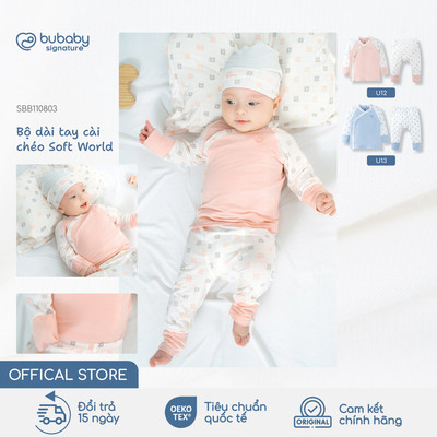 Bộ quần áo dài tay cài chéo Soft World BU Baby, bộ dài tay sơ sinh bộ dài tay thu đông | SBB110803