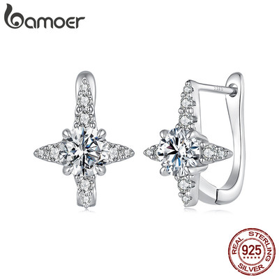 Bamoer Bạc 925 Vòng Bông Tai Ngôi Sao Moissanite Trang Sức Quà Tặng Cho Nữ