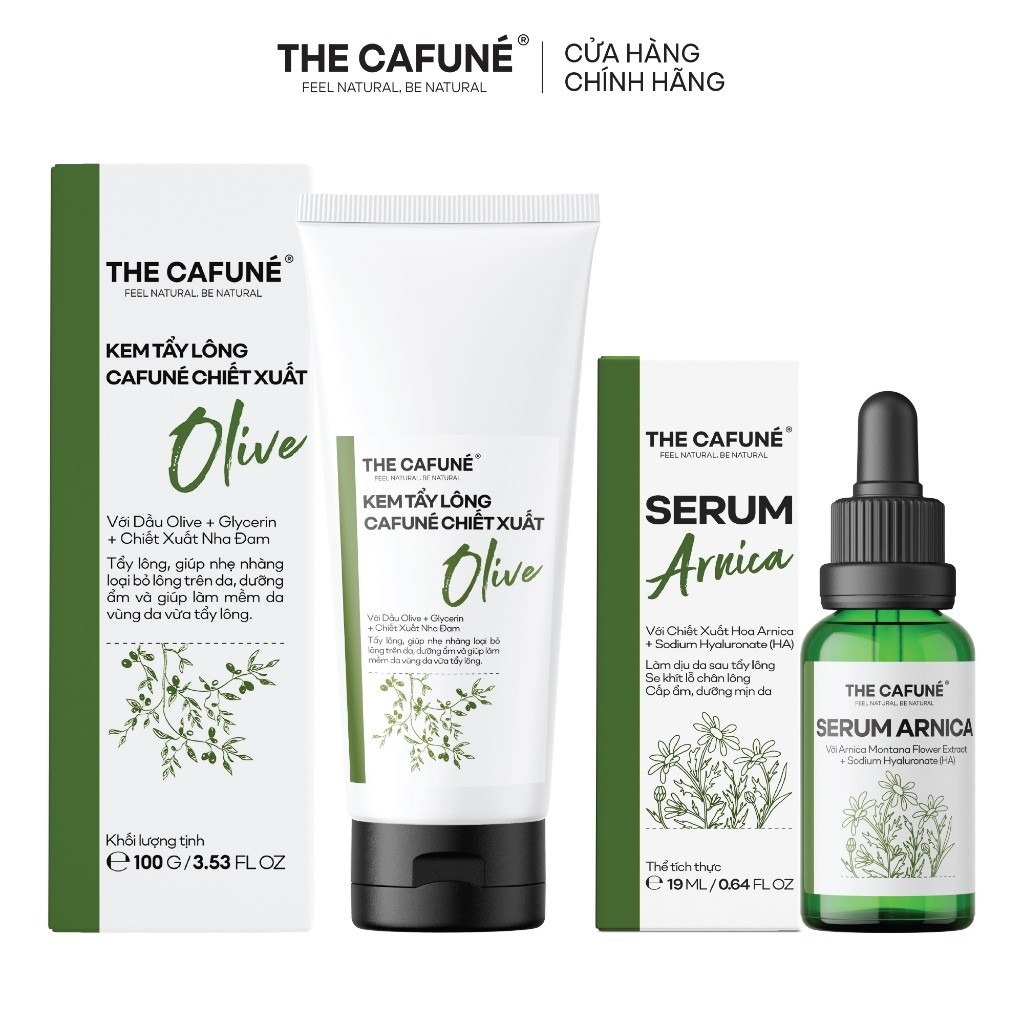 Hepmil: [The Cafuné] Combo Kem Tẩy Lông Olive và Serum Ức Chế Mọc Lông Arnica Cafuné 
100ml