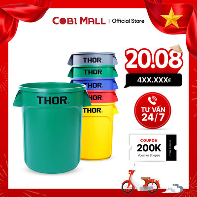 Thùng Nhựa Tròn THOR 208L Không Nắp – Thùng Rác Dung Tích Lớn Công Nghiệp – Cobihome