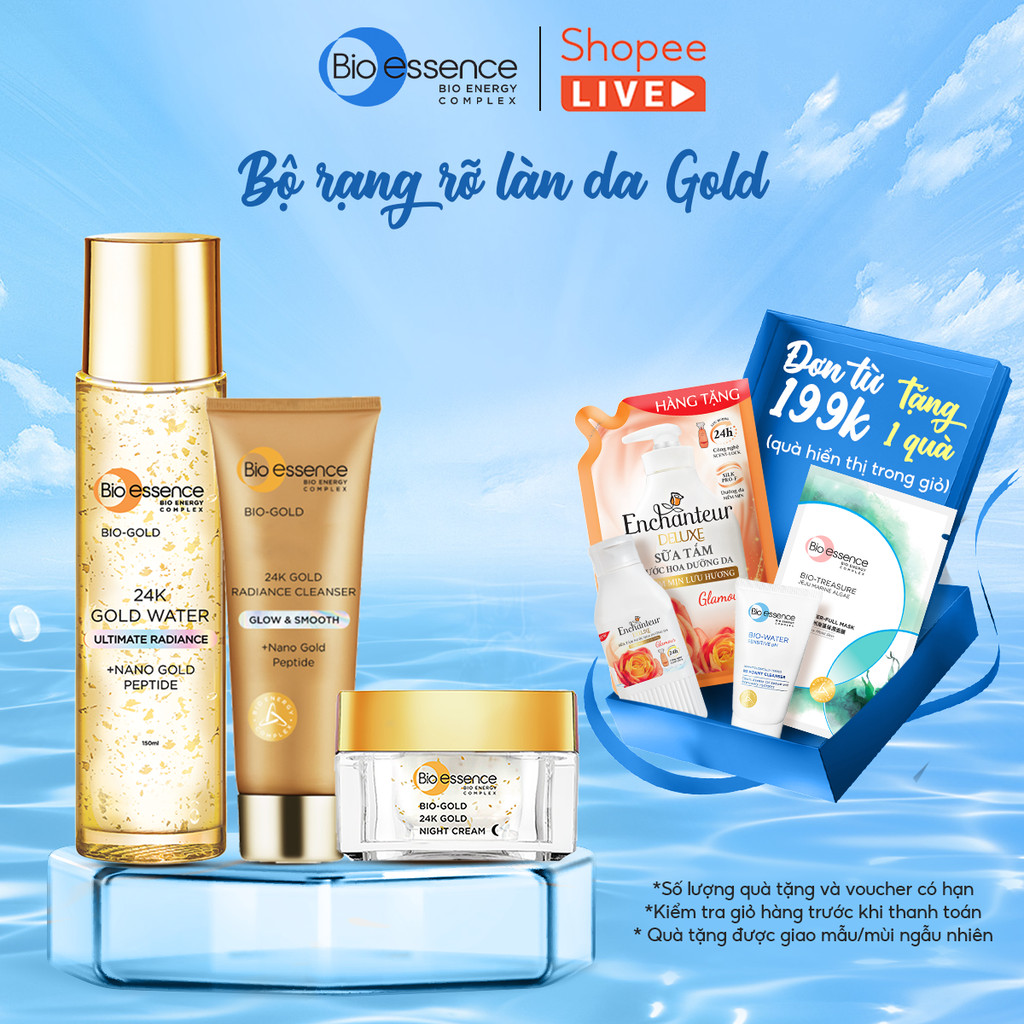 Bio-essence Gold – Tinh chất vàng 24k: Sữa rửa mặt 100g, Kem Dưỡng Da Ngày/ Đêm 40g, Nước dưỡng 150m