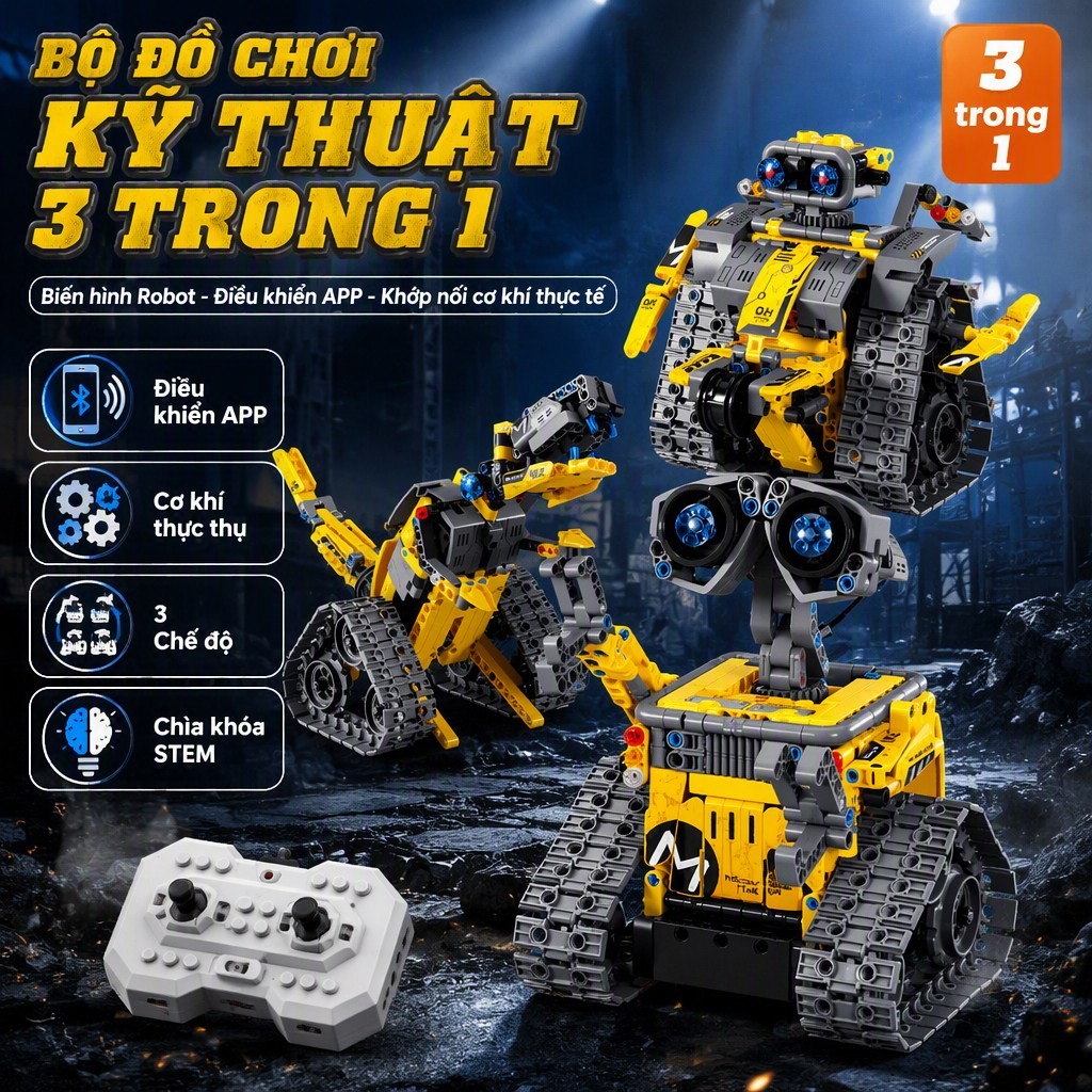 Lego Compatible 3-in-1 Robot Excavator Bulldozer Remote Control Building Blocks Set for Kids STEM Ed