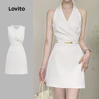 Đầm nữ Lovito trắng xuân hè dây kéo thanh lịch L178LD037