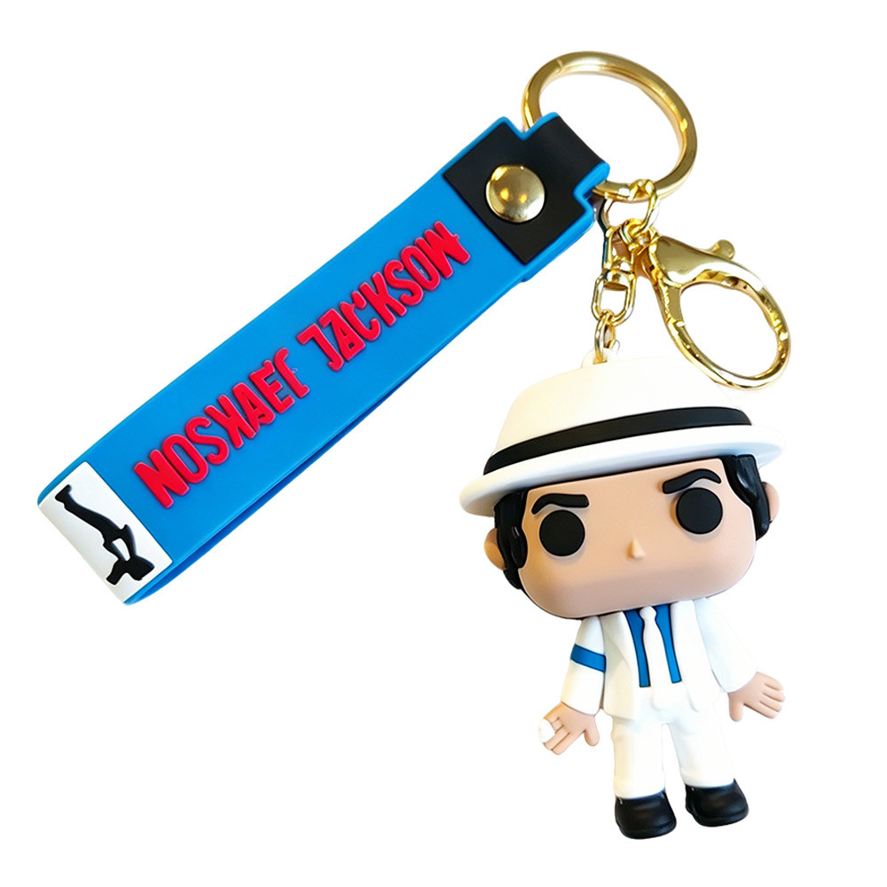 4Pcs Michael Jackson 3D Figure Rubber Keyring Novelty Keychain For Backpack Car House Work Keys Acce