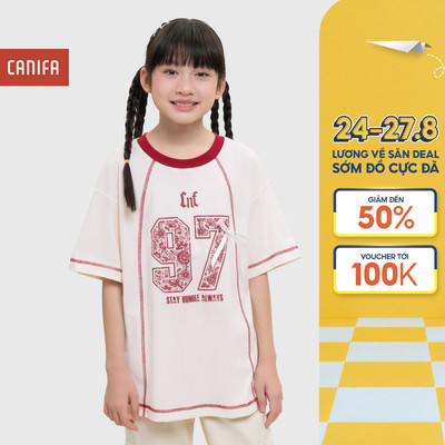 Áo phông bé gái CANIFA áo thun cộc tay cổ tròn in họa tiết chất liệu mềm mại 1TS26S016