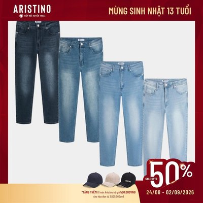 Quần jeans nam Insidemen x ARISTINO dáng Cropped suông nhẹ, lưng cao, dễ phối đồ, cotton thoáng khí IJN0410Z