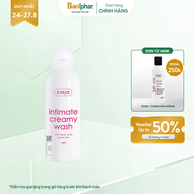 Dung Dịch Vệ Sinh Intimate With Lactic Acid ZIAJA Giúp Khử Mùi Hôi, Củng Cố Lợi Khuẩn, Cân Bằng pH 200ml