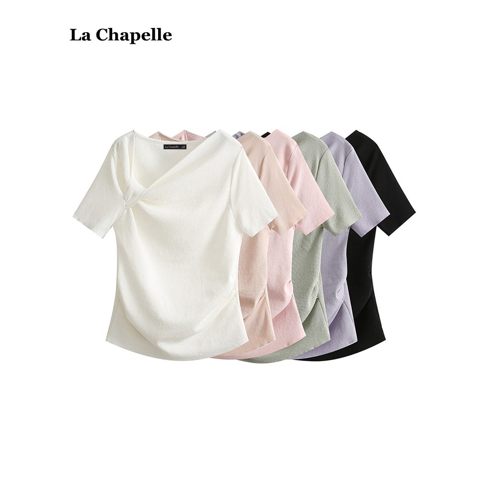 La Chapelle / La Chapelle Design Sense Xếp Ly Áo Len Ngắn Tay Nữ Xuân Hè Phù Hợp Với Màu Trơn Top