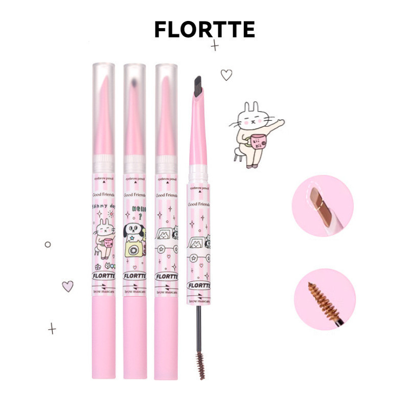 FLORTTE Bút chì kẻ mày Kem lông mày hai đầu Bút chì kẻ mày Bút chì kẻ mày siêu mịn chống nước lâu tr
