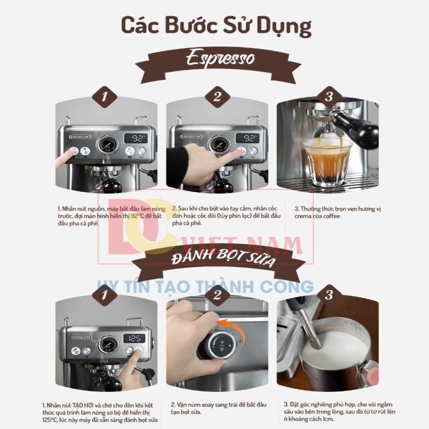 🌟 [BH 12 THÁNG ] Máy pha cà phê Espresso chuyên nghiệp, thương hiệu Mỹ HiBREW cao cấp - H10A