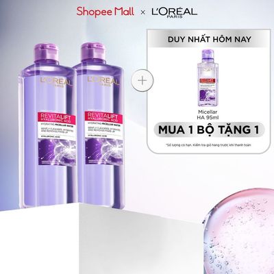 Bộ 2 nước tẩy trang cấp ẩm căng mịn da L'oreal Paris Hyaluronic Acid 400ml x 2