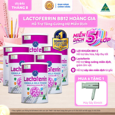 Combo 6 Hộp Lactoferrin Hoàng Gia ROYAL AUSNZ Lactoferrin Hồng BB12, Hỗ Trợ Tăng Đề Kháng, Miễn Dịch Cho Bé 100g