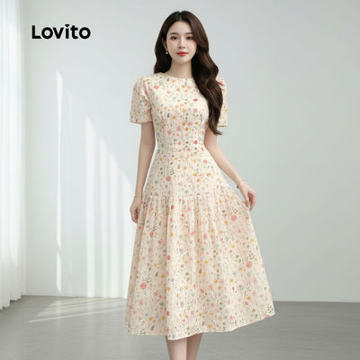 Lovito Kỳ nghỉ Đầm Nữ Dáng Duyên Dáng Xuân Hè Khoá Kéo L154ED375