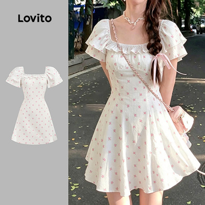 (New Arrival) Lovito Đầm nữ mùa xuân/hè kiểu dáng giản dị khóa kéo viền bèo màu mơ L197AD120