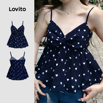 Áo nữ Lovito xanh navy xuân hè phong cách thường ngày LK5ED776
