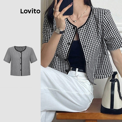Áo Lovito thanh lịch kẻ caro buộc trước phong cách cho nữ L114AD766