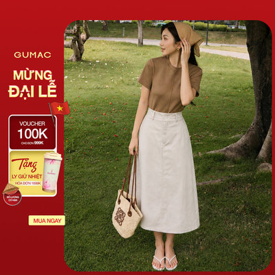 Chân váy A nữ Gmorning - GUMAC dáng midi phối đỉa công sở trẻ trung thanh lịch  YVG05072