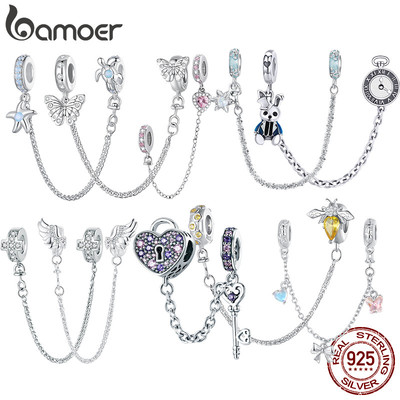 Bamoer Bạc 925 Dây Xích An Toàn Trái Tim Vĩnh Cửu Trang Sức Vòng Tay Quyến Rũ Quà Tặng Cặp Đôi Đa Năng