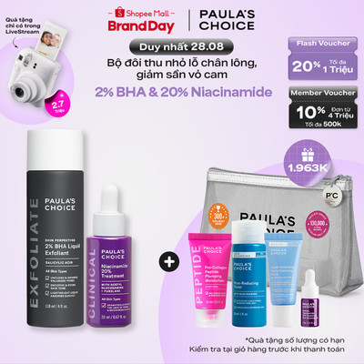 Bộ đôi thu nhỏ lỗ chân lông Paula's Choice Clinical Niacinamide 20% , Skin Perfecting 2% BHA Liquid Mã 8030-2010