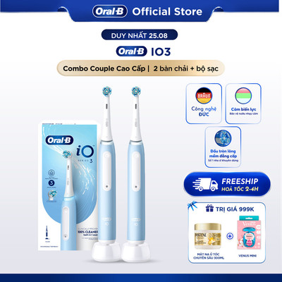 Combo Couple 2 Bàn Chải Điện Oral B Chính Hãng IO3 Cao Cấp Và 2 Đầu Thay Thế, Công Nghệ Chuyển Động 360 Độ - Sạch Sâu