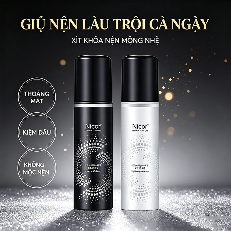 Xịt Khoá Trang Điểm Nicor Cao Cấp – Cố Định Lớp Makeup, Kiểm Soát Dầu Tối Ưu, Chống Nước Vượt Trội