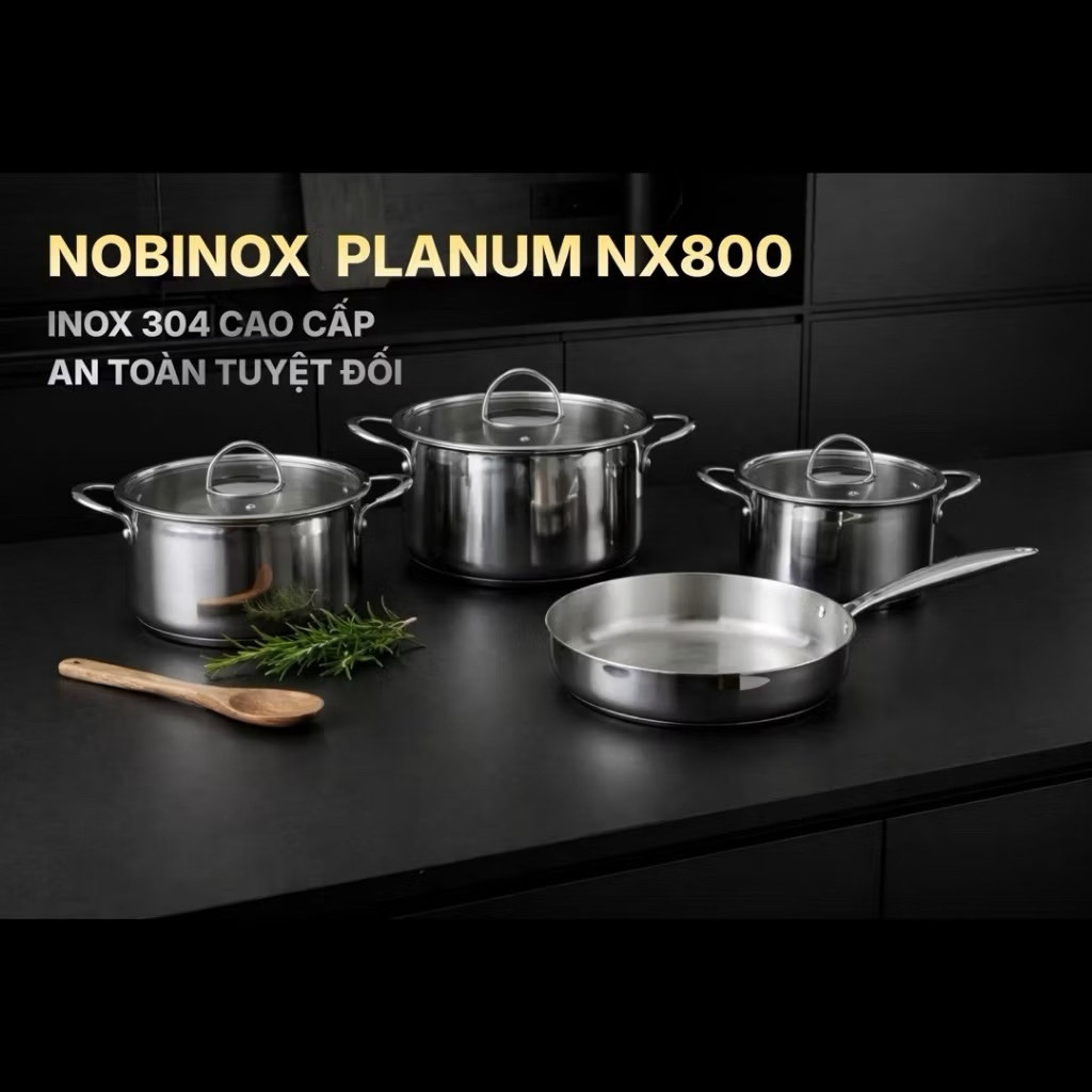 Bộ nồi Inox 304 Nobinox NX800 chính hãng | Nồi liền đáy cao cấp