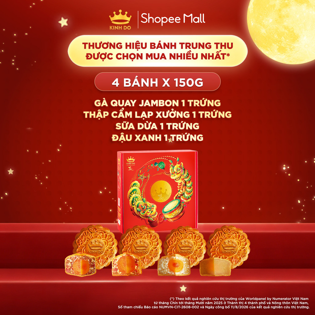 [KHÔNG TÚI + HỘP] Combo 4 bánh trung thu Kinh Đô "Đoàn Viên Truyền Thống" (4 bánh x 150g)